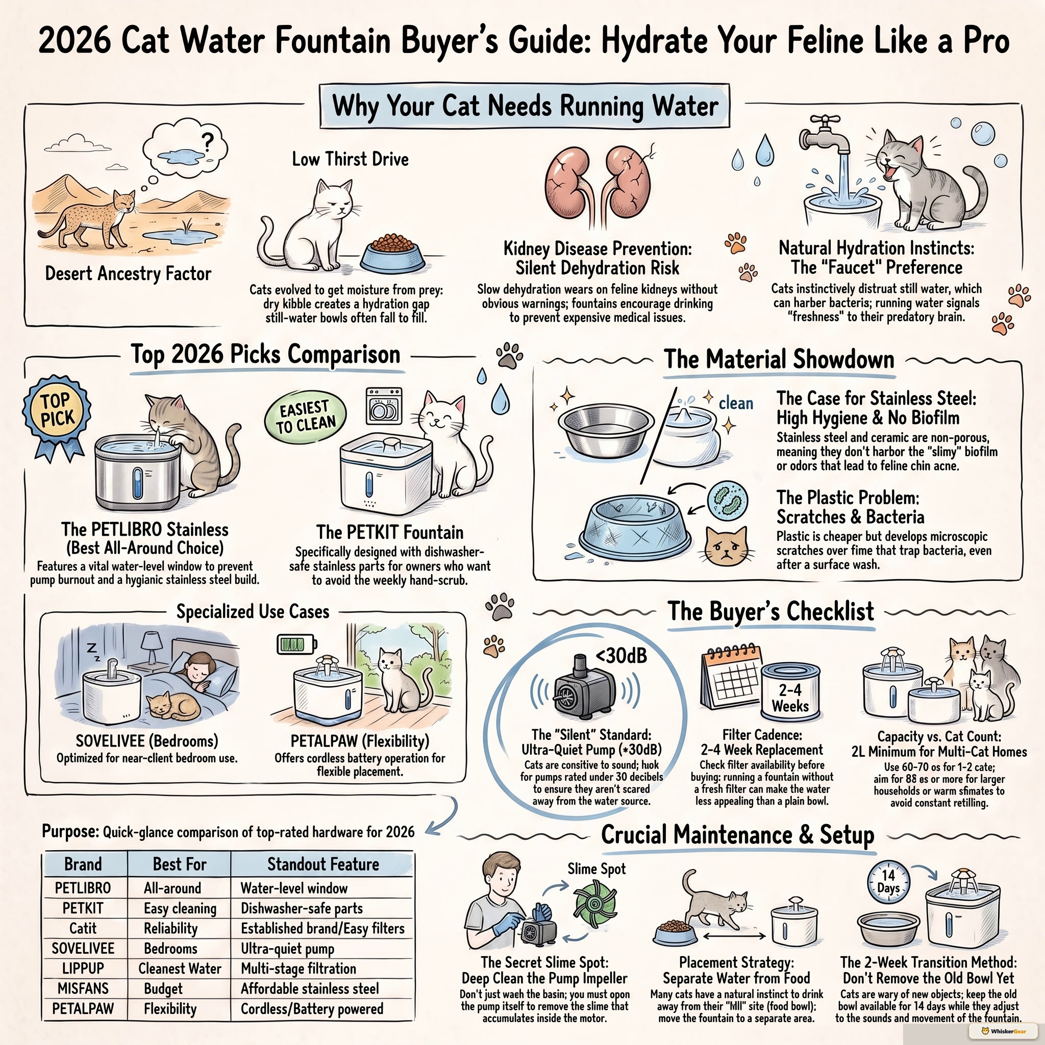 Cat water fountain buyer's guide infographic