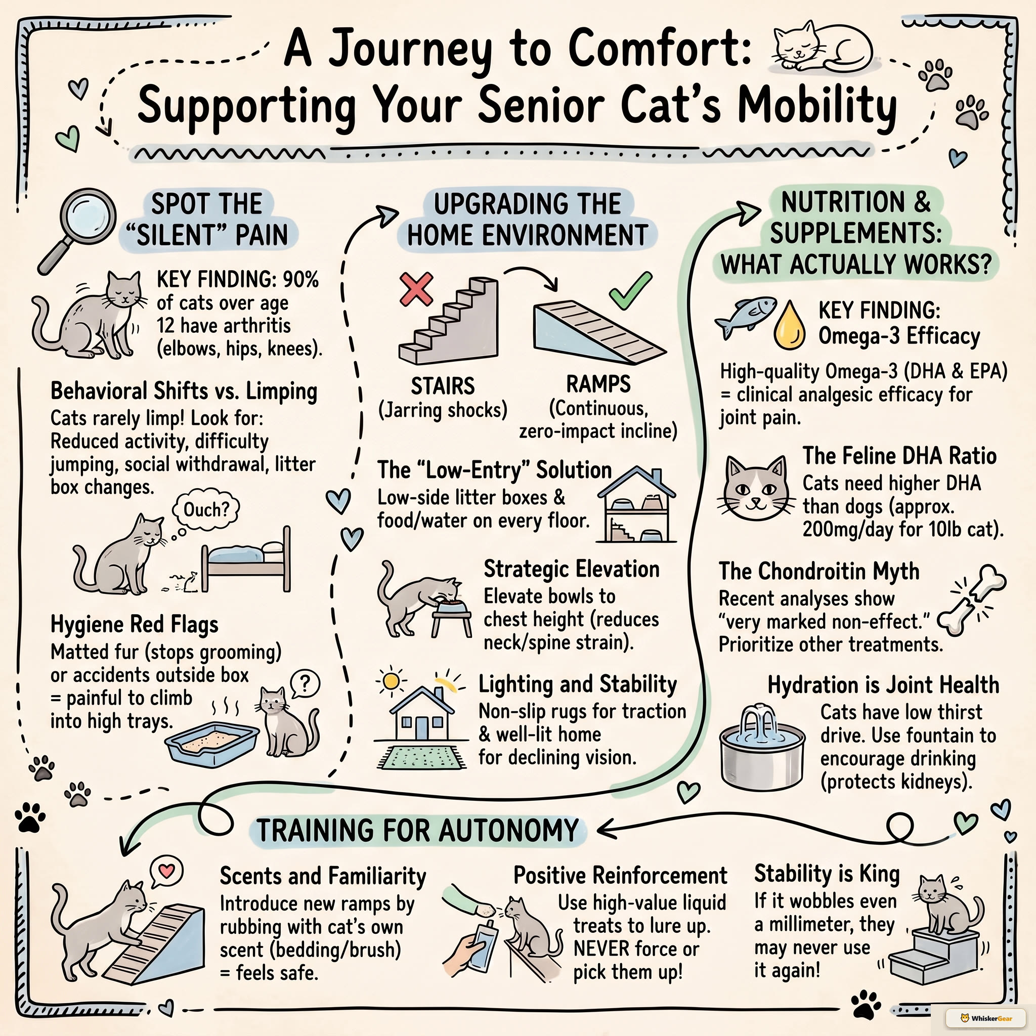 Senior cat mobility care infographic